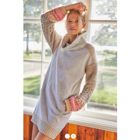 Daily Practice Anthropologie Cowl Neck Tunic Dress Soft Oversized Cozy XXS  Gray - Picture 1 of 9